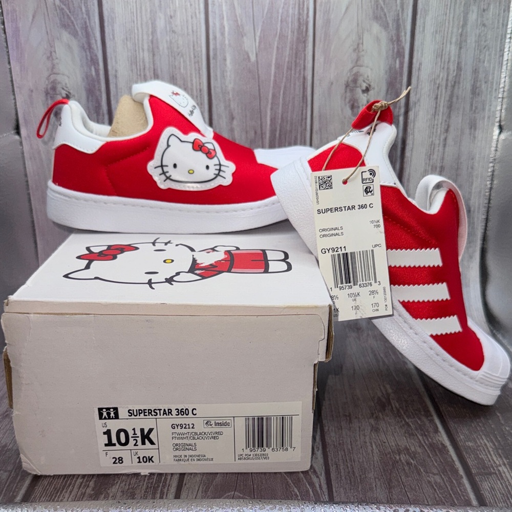 NWT Adidas Kids Hello Kitty Superstar 360 slip-on sneakers in Vivid Red